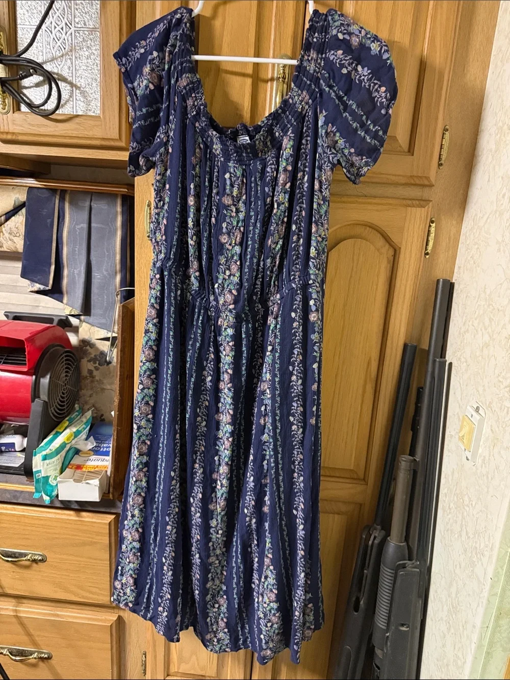 Old Navy Navy Floral Midi Peasant Dress